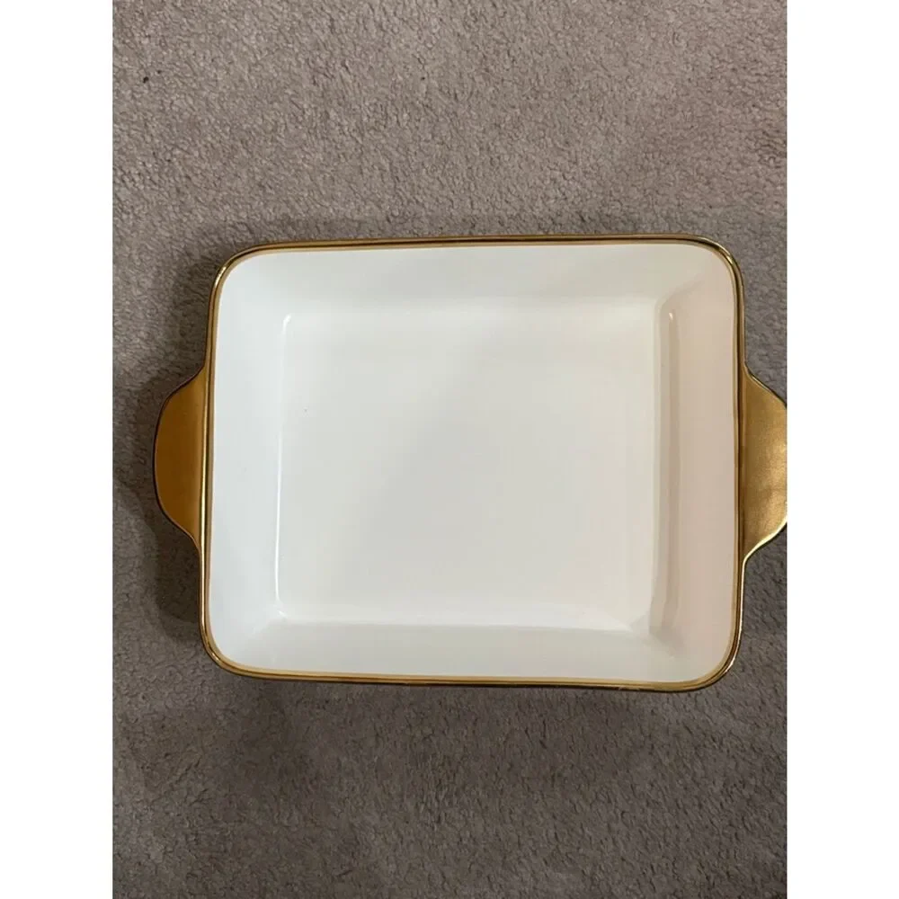 White Ceramic Bake Dish with Gold Trim